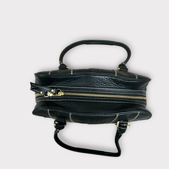 Vintage Coach‎ Black Satchel Tote J0693-10526 White Stitching Double Handle - Picture 4 of 13